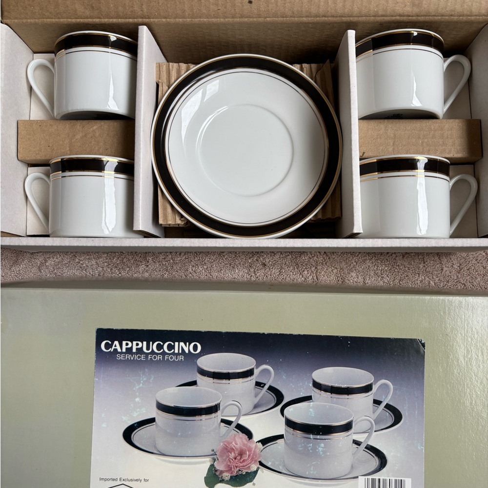 Crown Porcelain Cappuccino Set with Black and Gold Trim